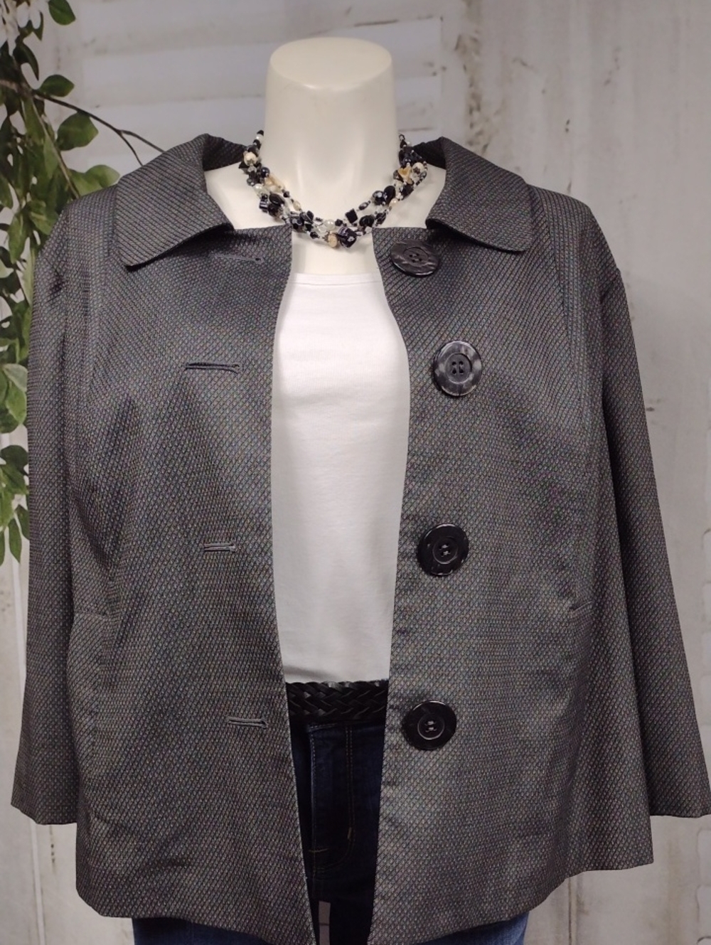 Lane Bryant Gray Black Button-Front Blazer Size 28